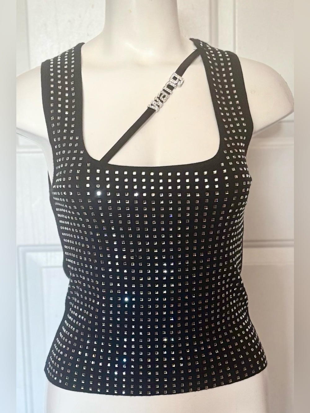 Alexander Wang Crystal Embellished Black Sleeveless Top Blouse One Size